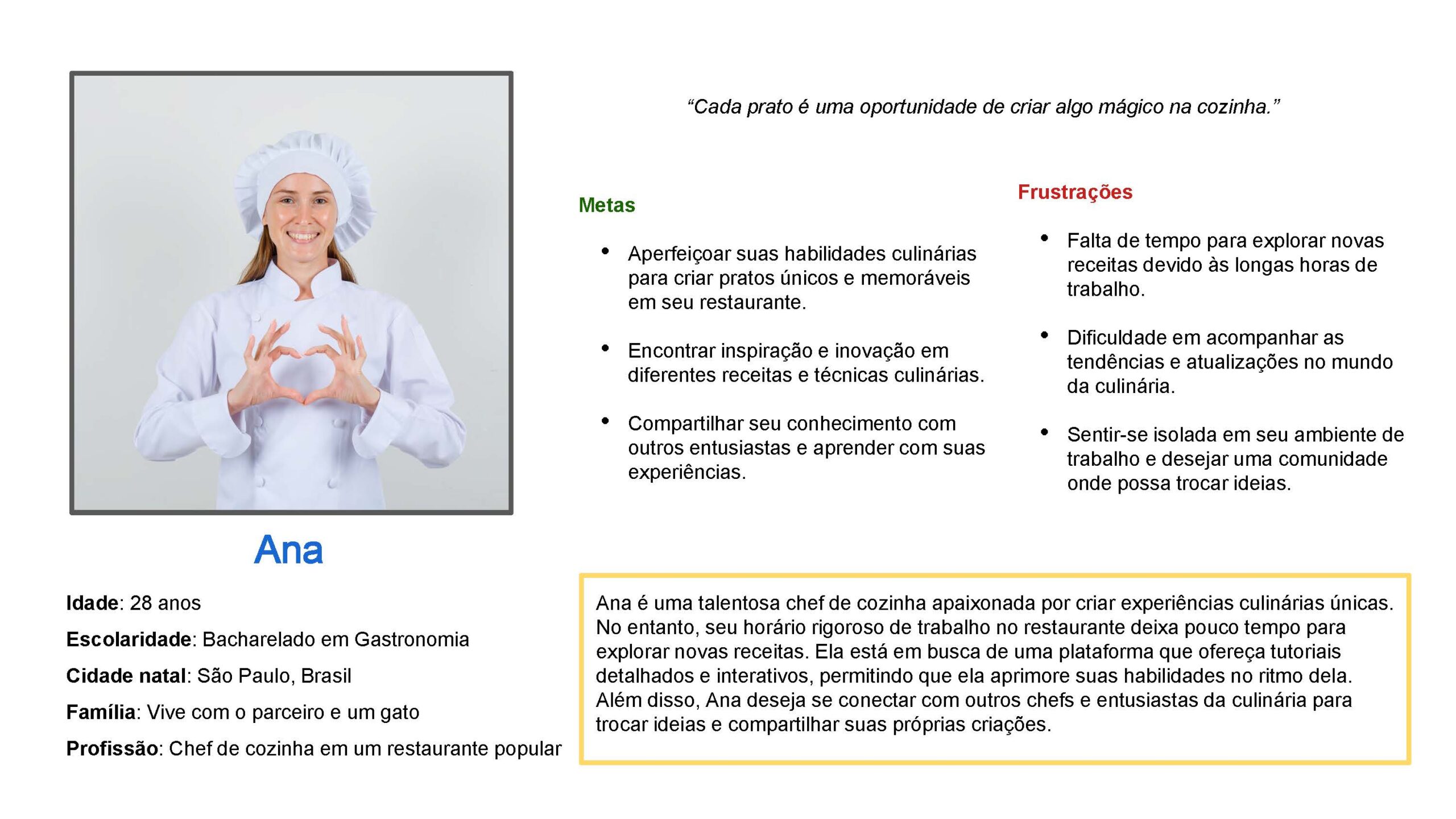 Persona Ana, chef de cozinha